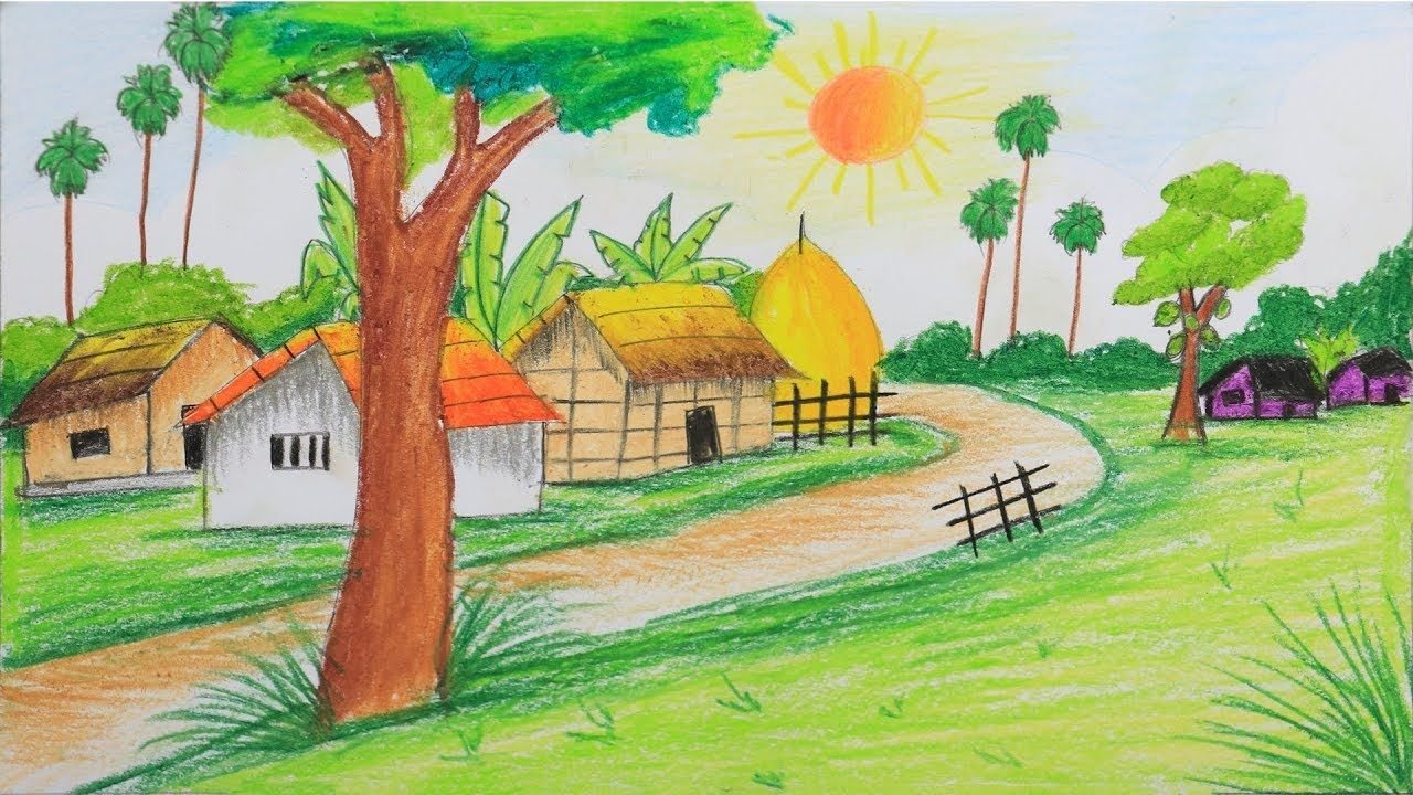 Сельский пейзаж рисунки детей