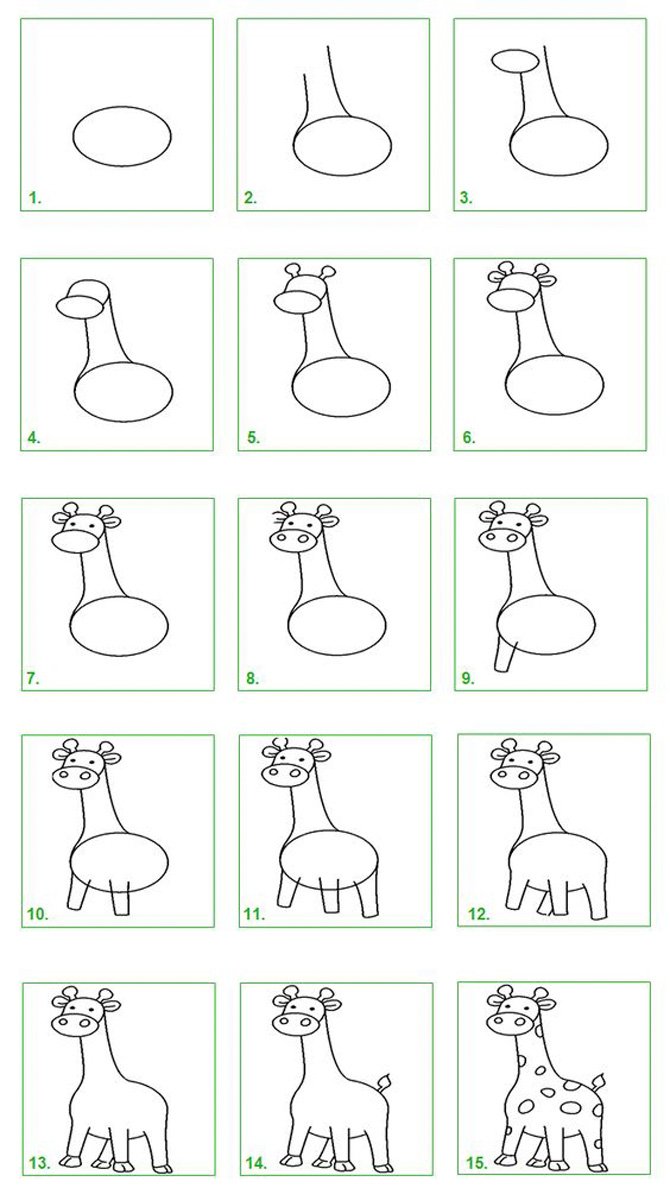 Поэтапное рисование жирафа для дошкольников
