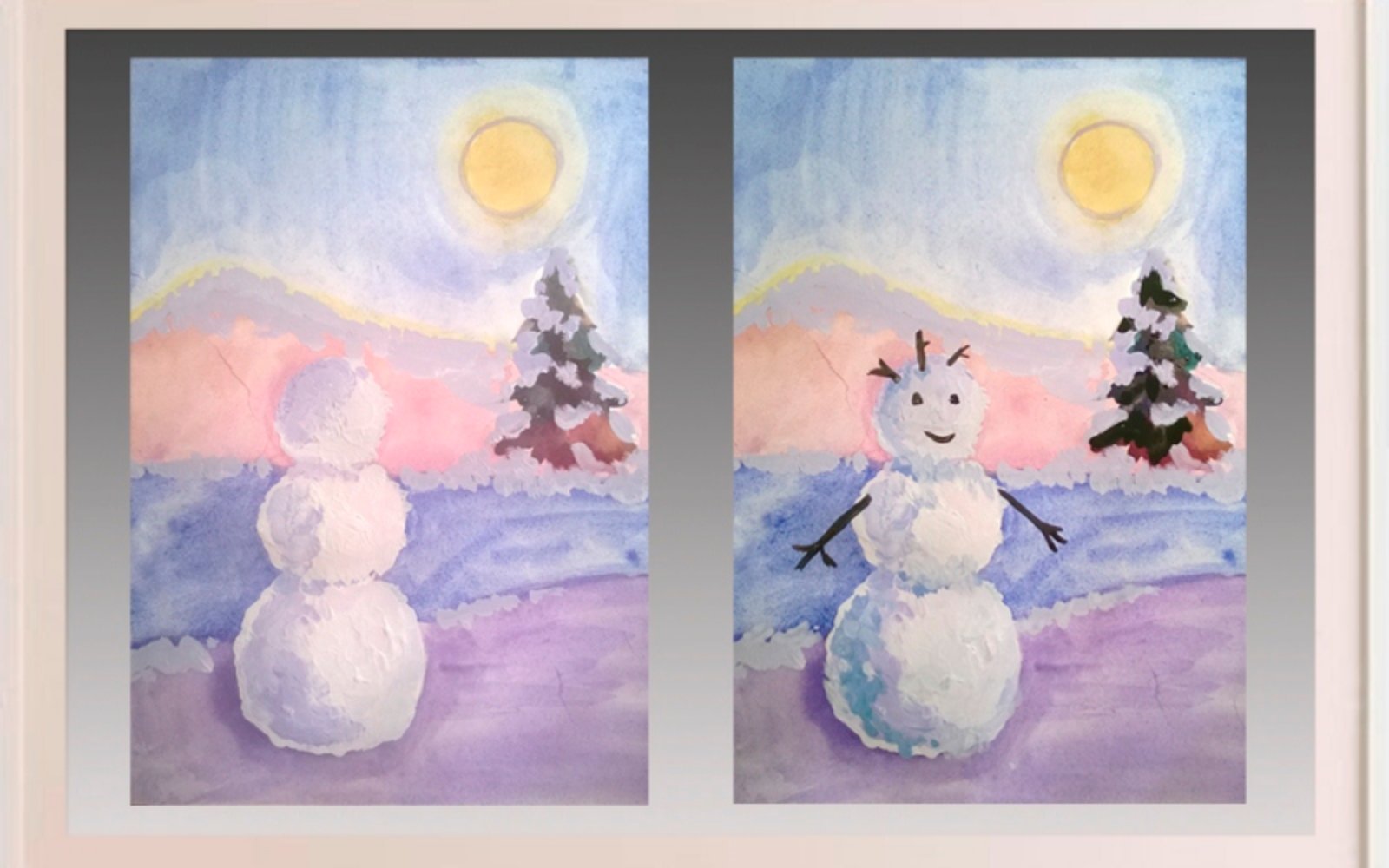 Изо рисование гуашью для детей Снеговик поэтапно