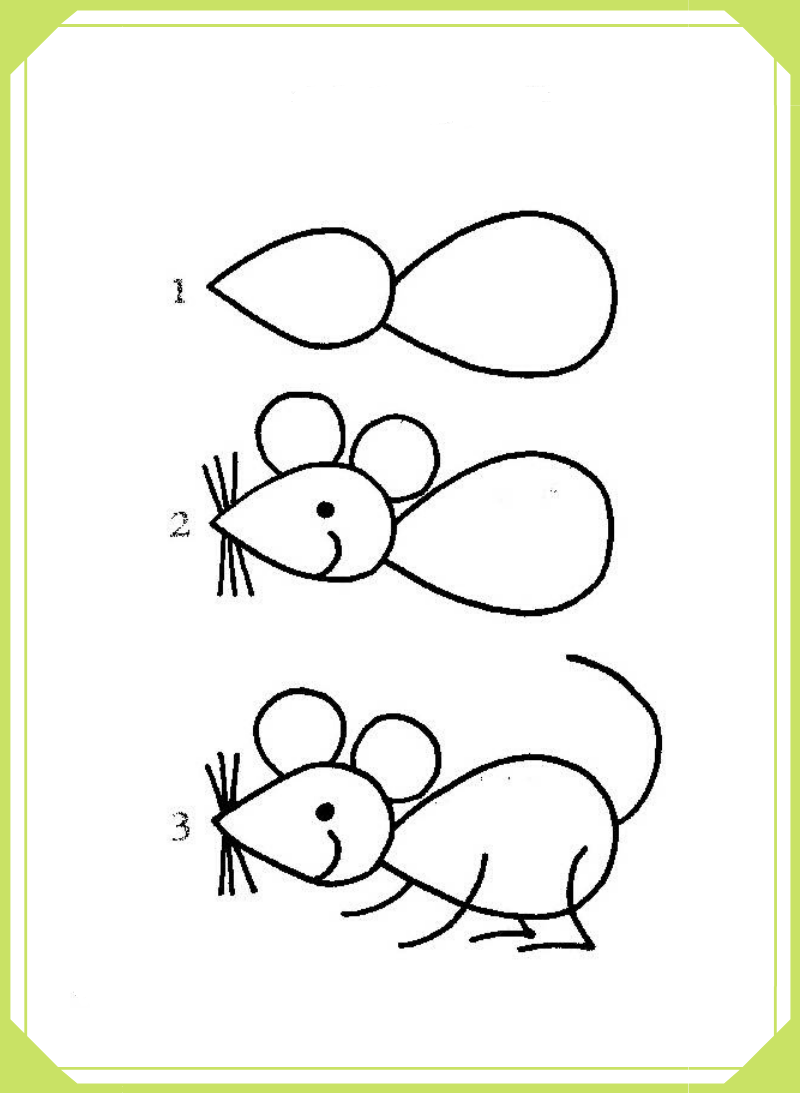 Как легко нарисовать мышку. Схемы рисования для дошкольников. Поэтапное рисование для малышей. Легкое рисование для детей. Рисование животных для детей.