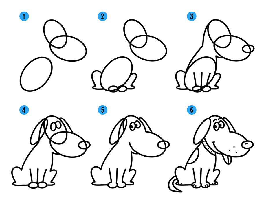 Картинки собаки поэтапно. Поэтапное рисование щенка для детей. Схема рисования собаки для детей.