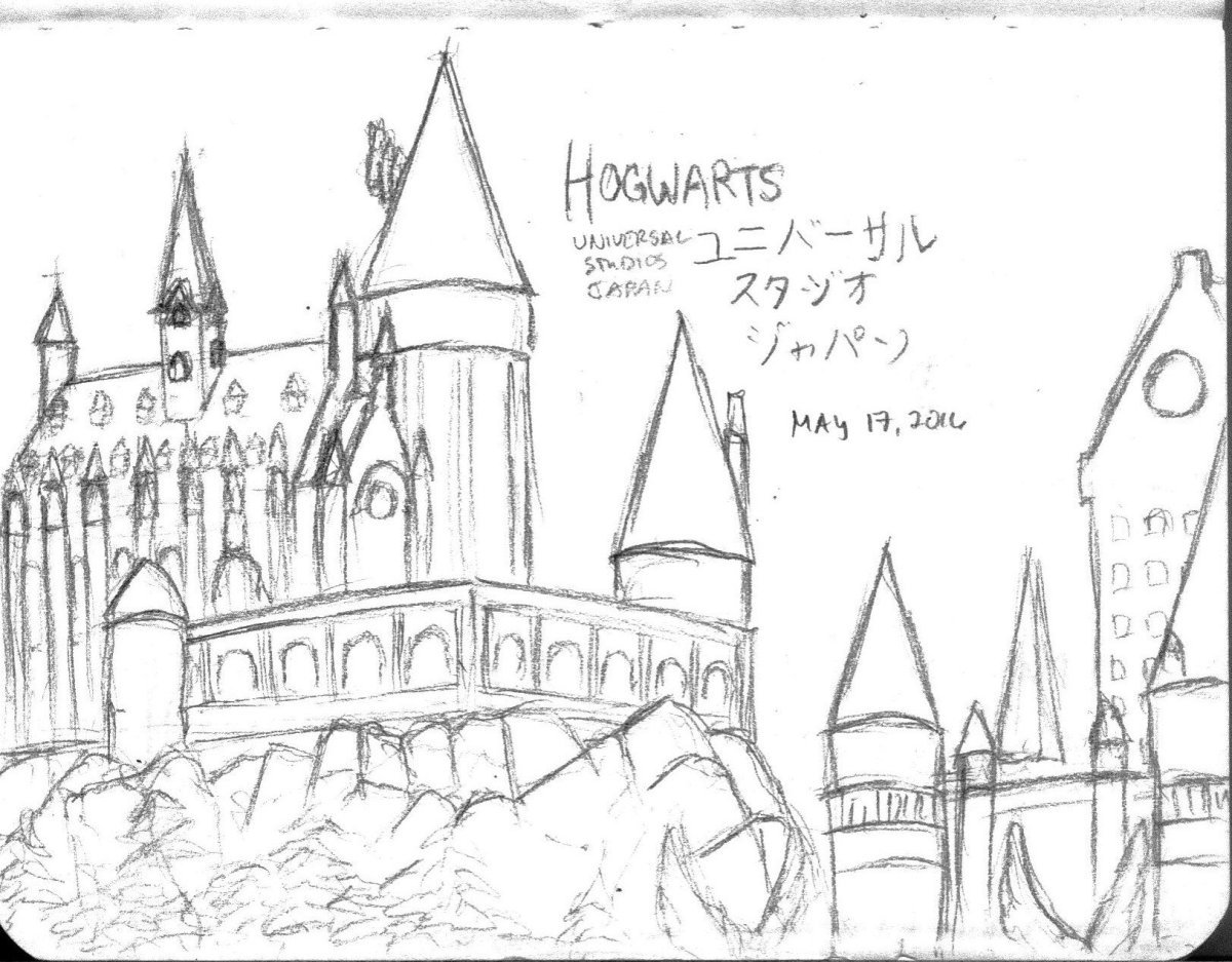 Гарри Поттер и замок Хогвартс нарисовать