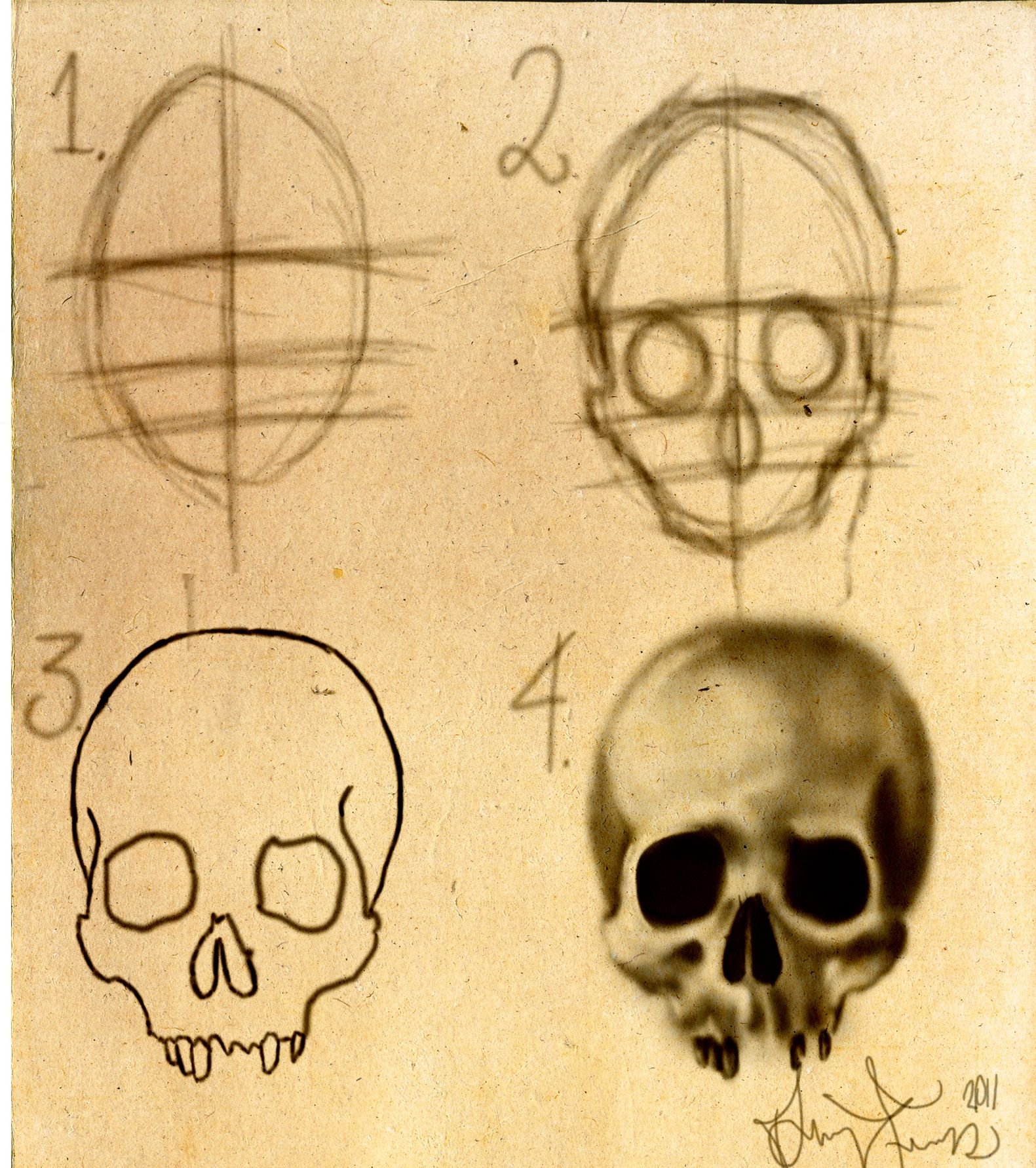 Поэтапное рисование черепа