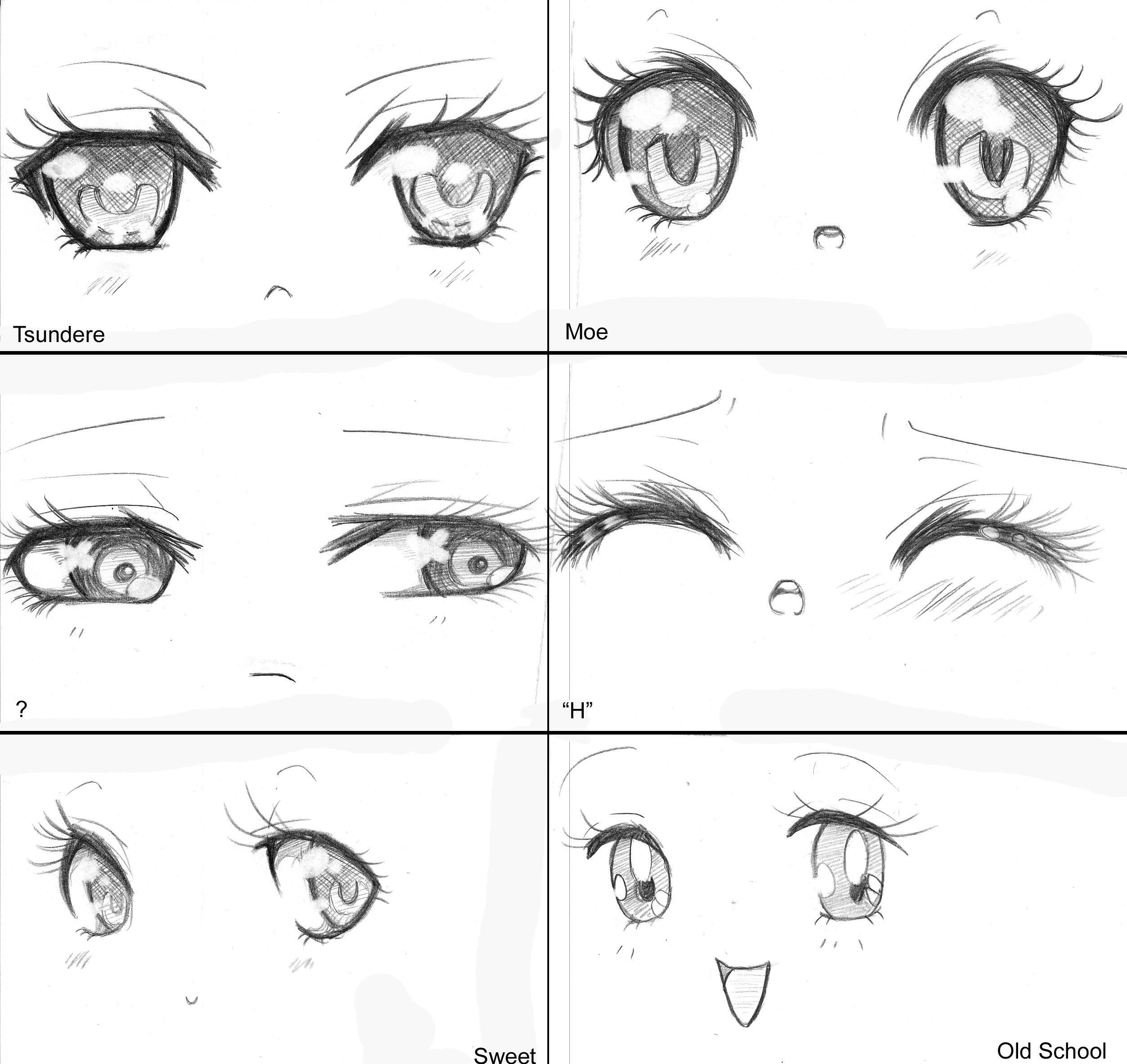 Схема рисования глаз аниме