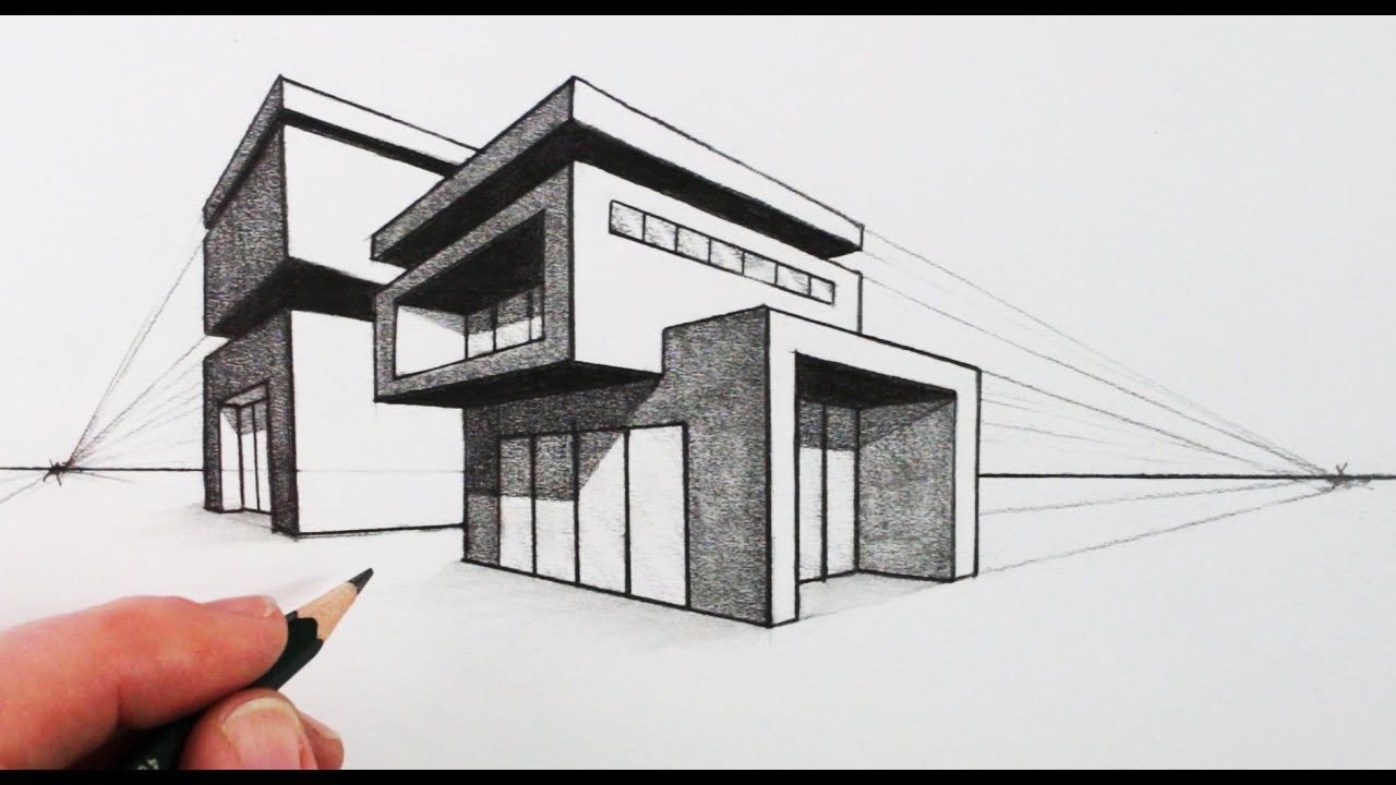 3д дом рисунок карандашом легко