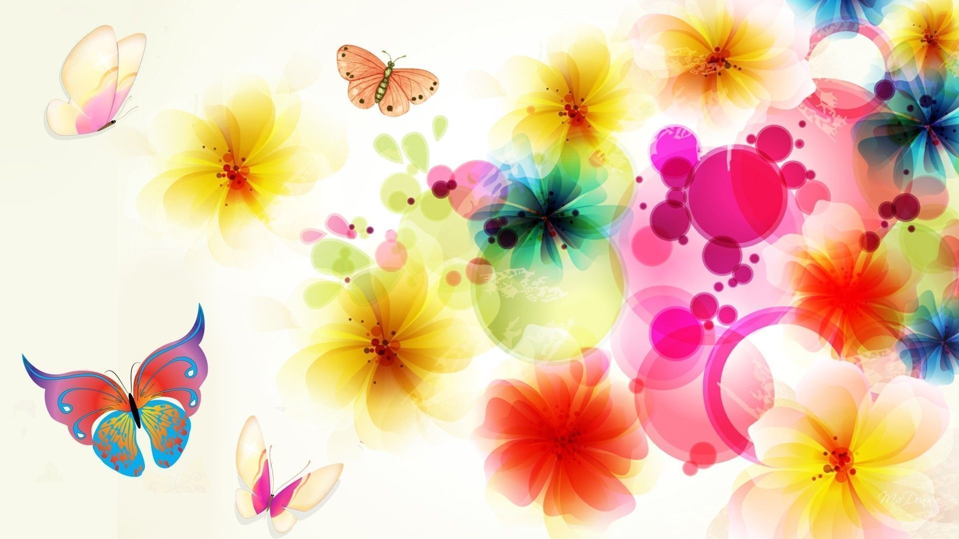 Фон с цветами и бабочками