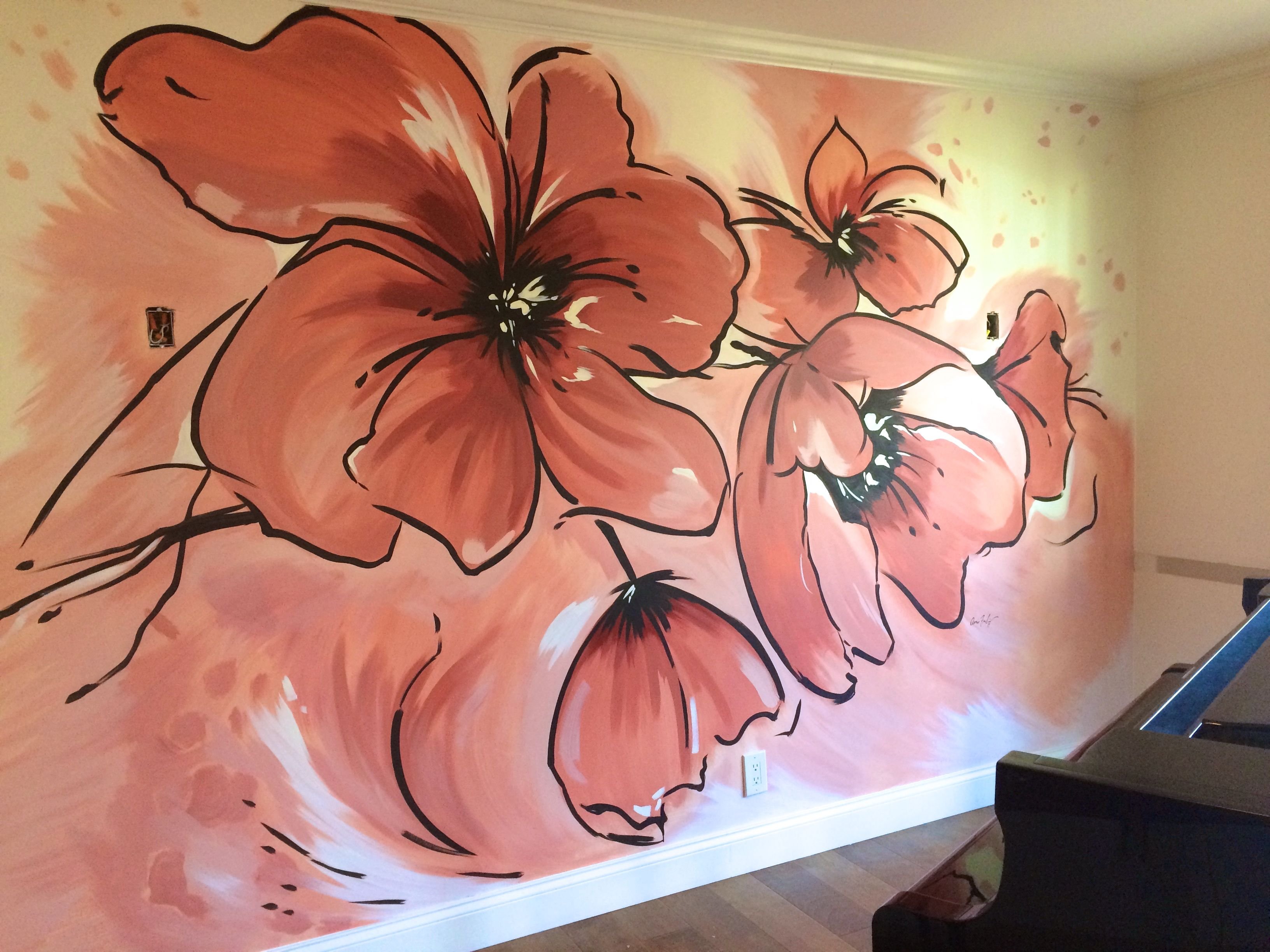 Роспись цветов на стене
