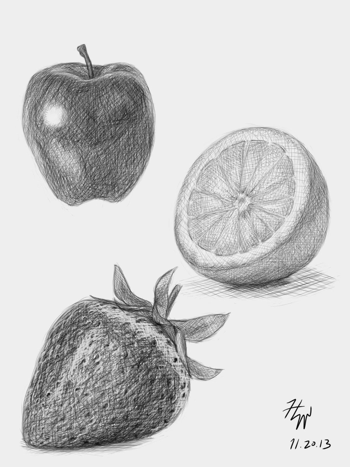 Зарисовки фруктов карандашом