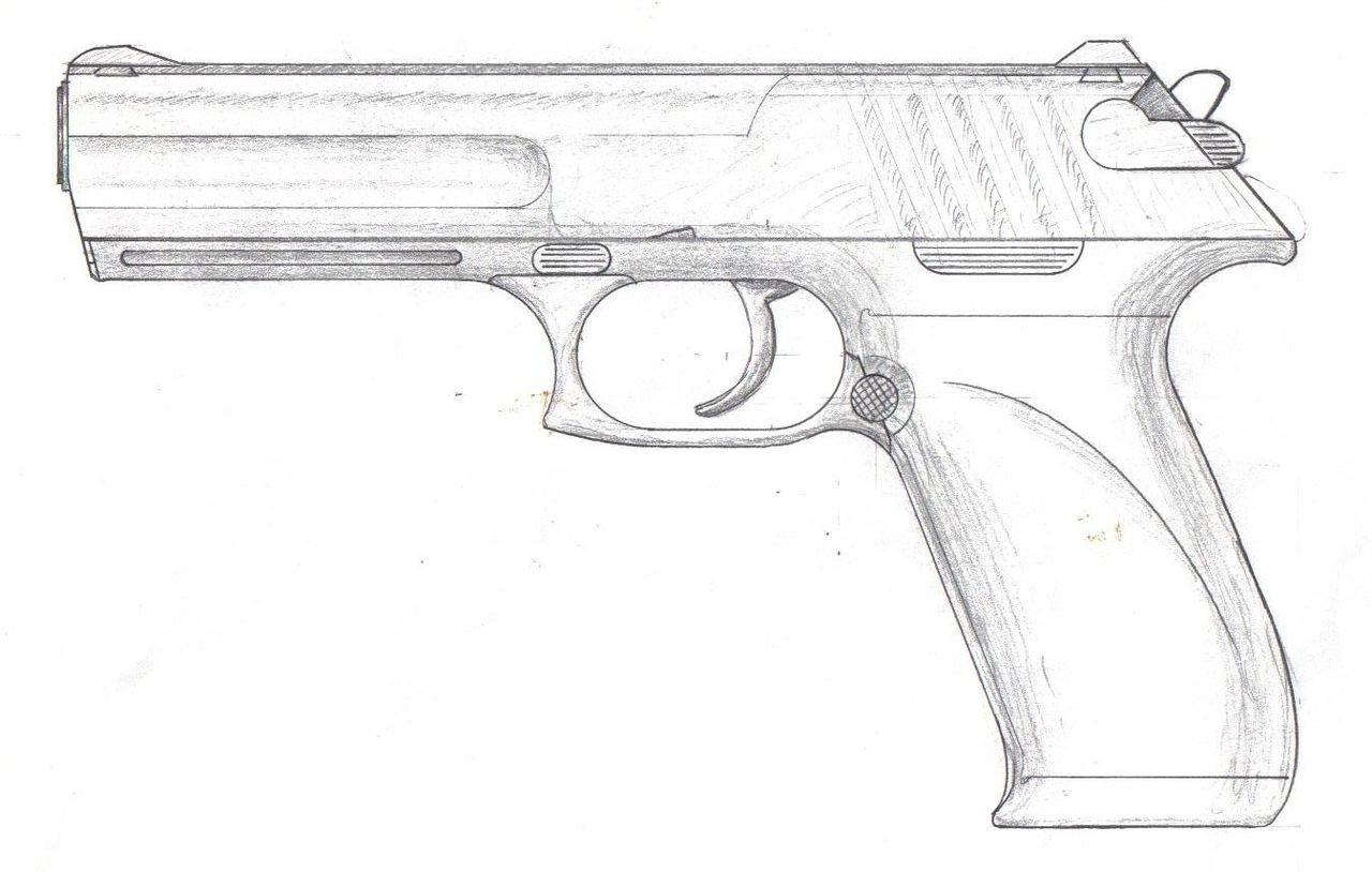 Пистолет рисунок карандашом