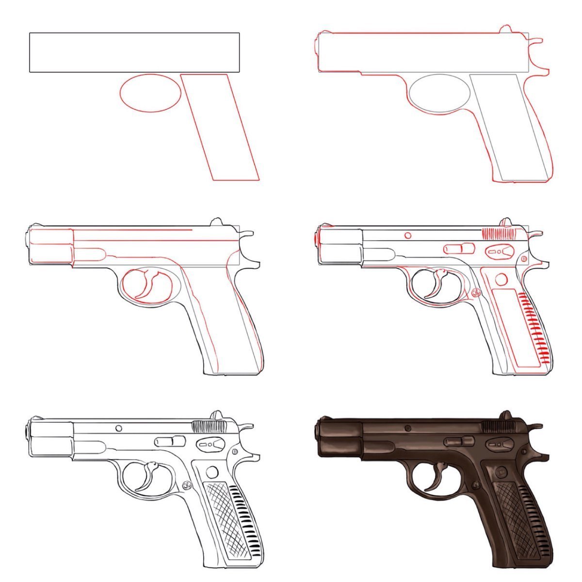 Поэтапное рисование оружия