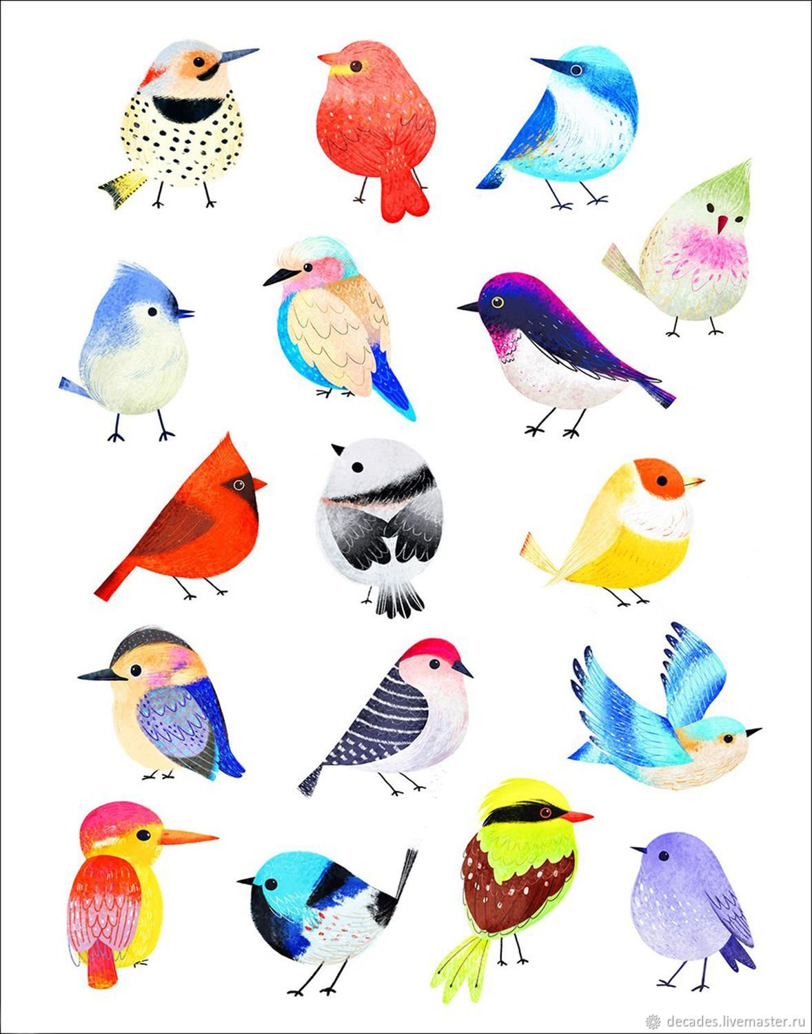Птички для печати цветные маленькие