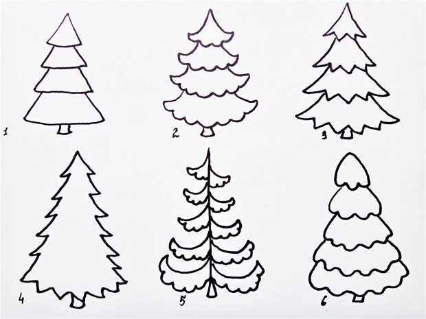 Красивые рисунки елки карандашом поэтапно для начинающих (49 фото) » рисунки  для срисовки на Газ-квас.ком