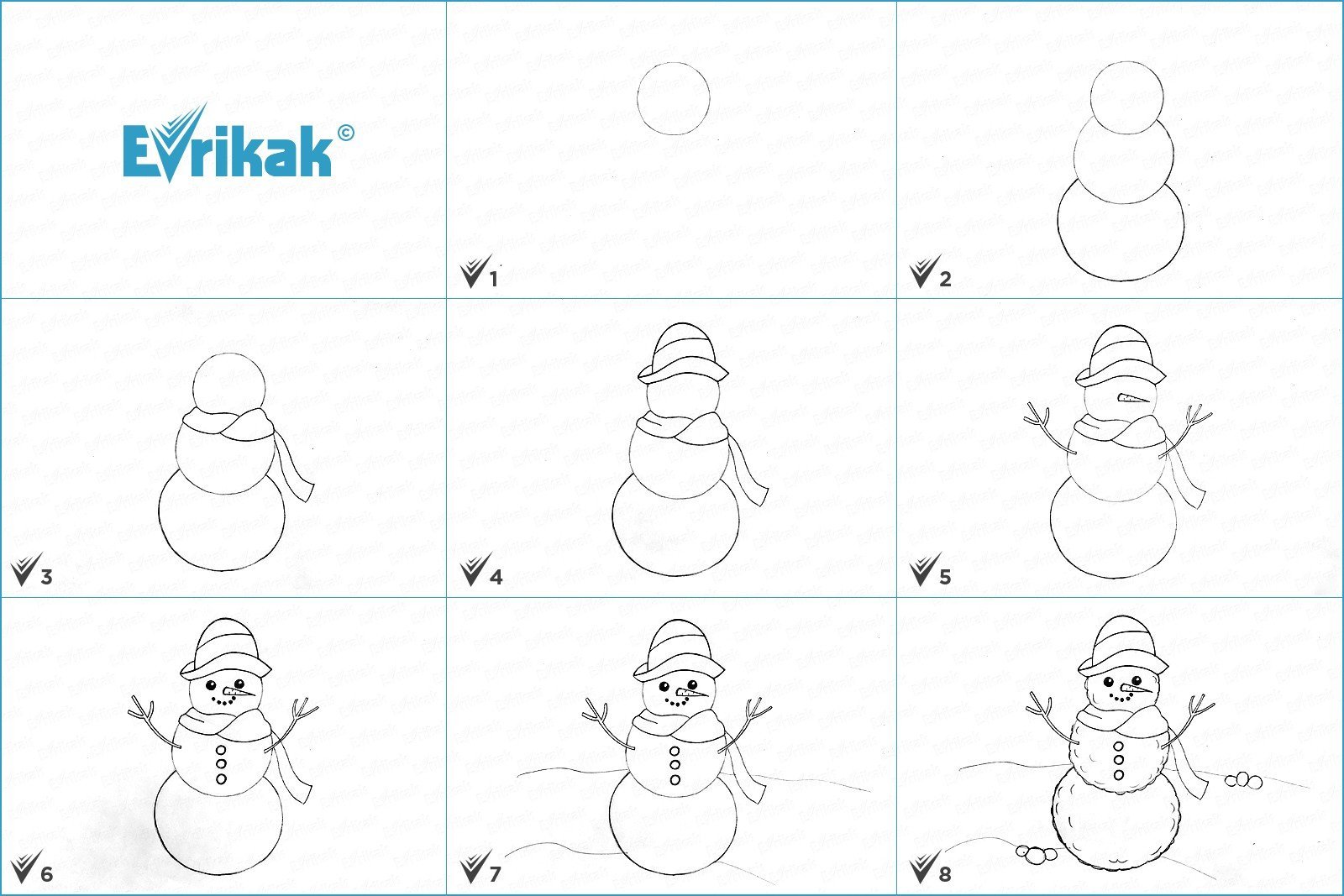 Поэтапное рисование снеговика для детей 5-6 лет