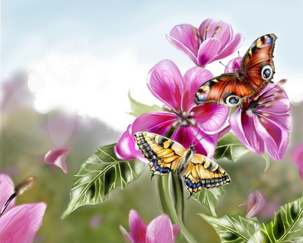 Картины красивые цветы и бабочки