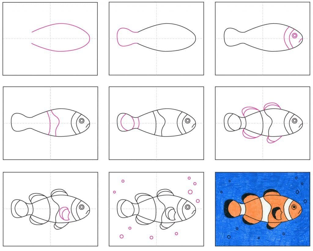 Схема рисования рыбы для дошкольников