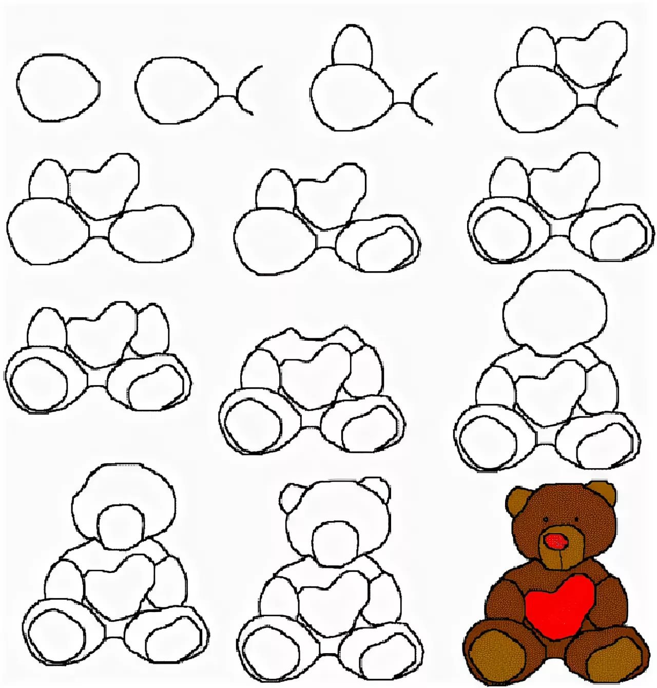 Поэтапное рисование медвежонка