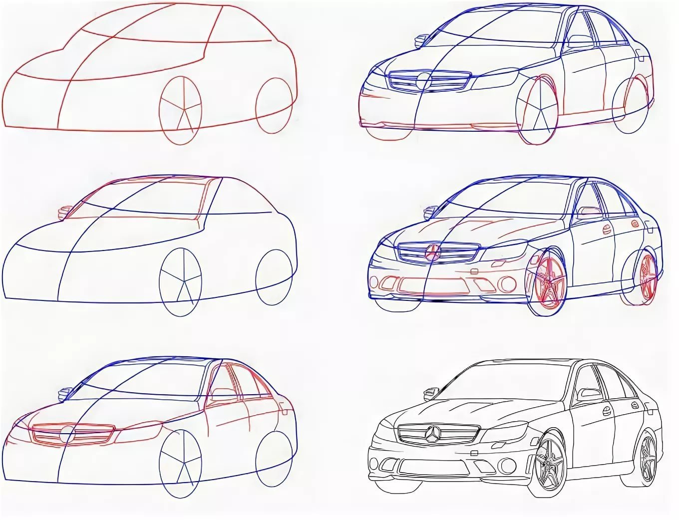 Этапы рисования автомобилей