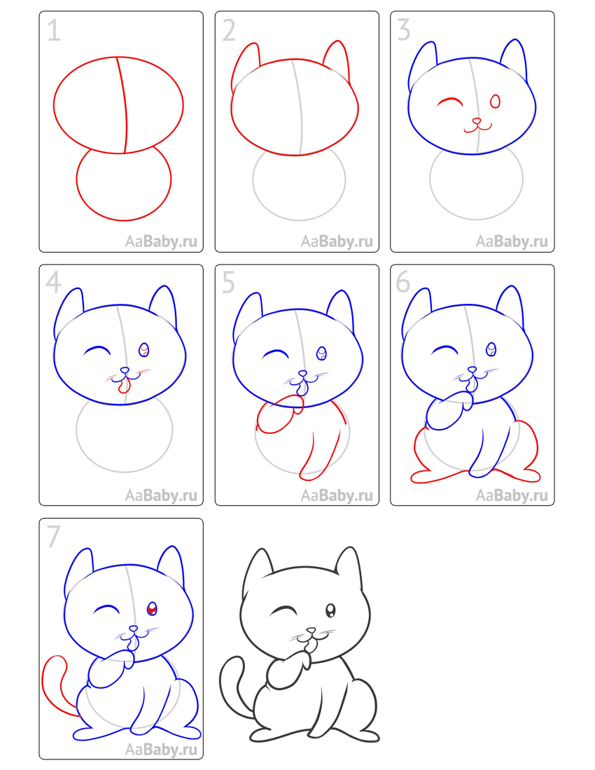 Как красиво рисовать котиков. Схема рисования кошки для дошкольников. Пошаговые красивые рисунки. Красивые рисунки для начинающих. Схема рисования котенка для детей.