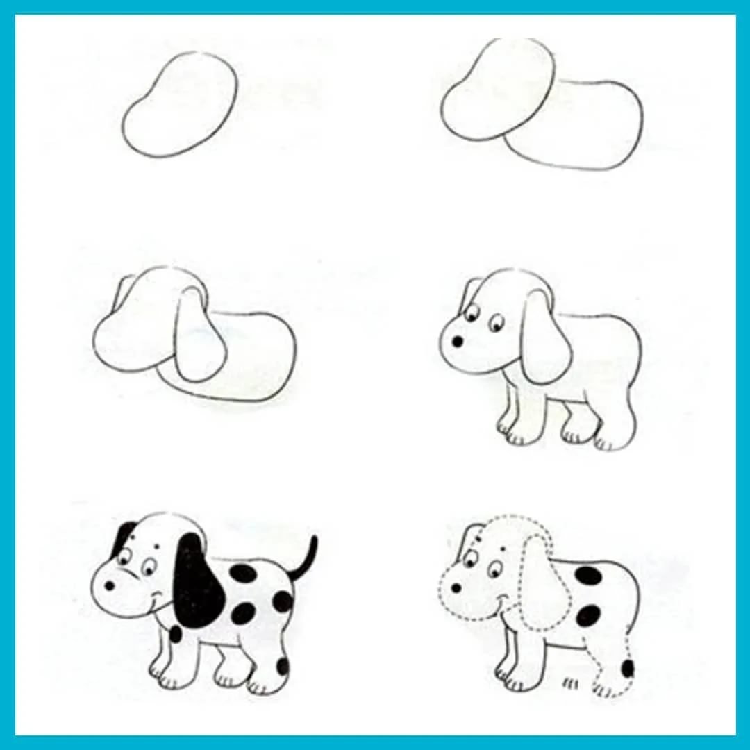 Поэтапное рисование собаки для дошкольников