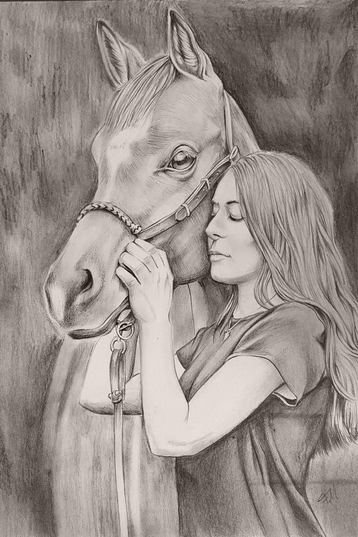 Девушка с лошадью карандашом