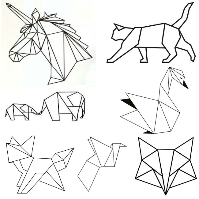 Геометрические рисунки. Животные геометрическими фигурами. Геометрические рисунки животных. Животное из треугольников.