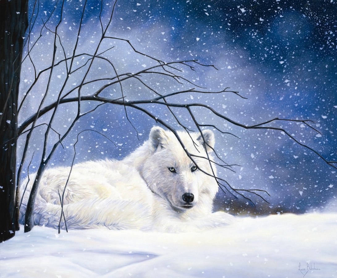Волки зима живопись