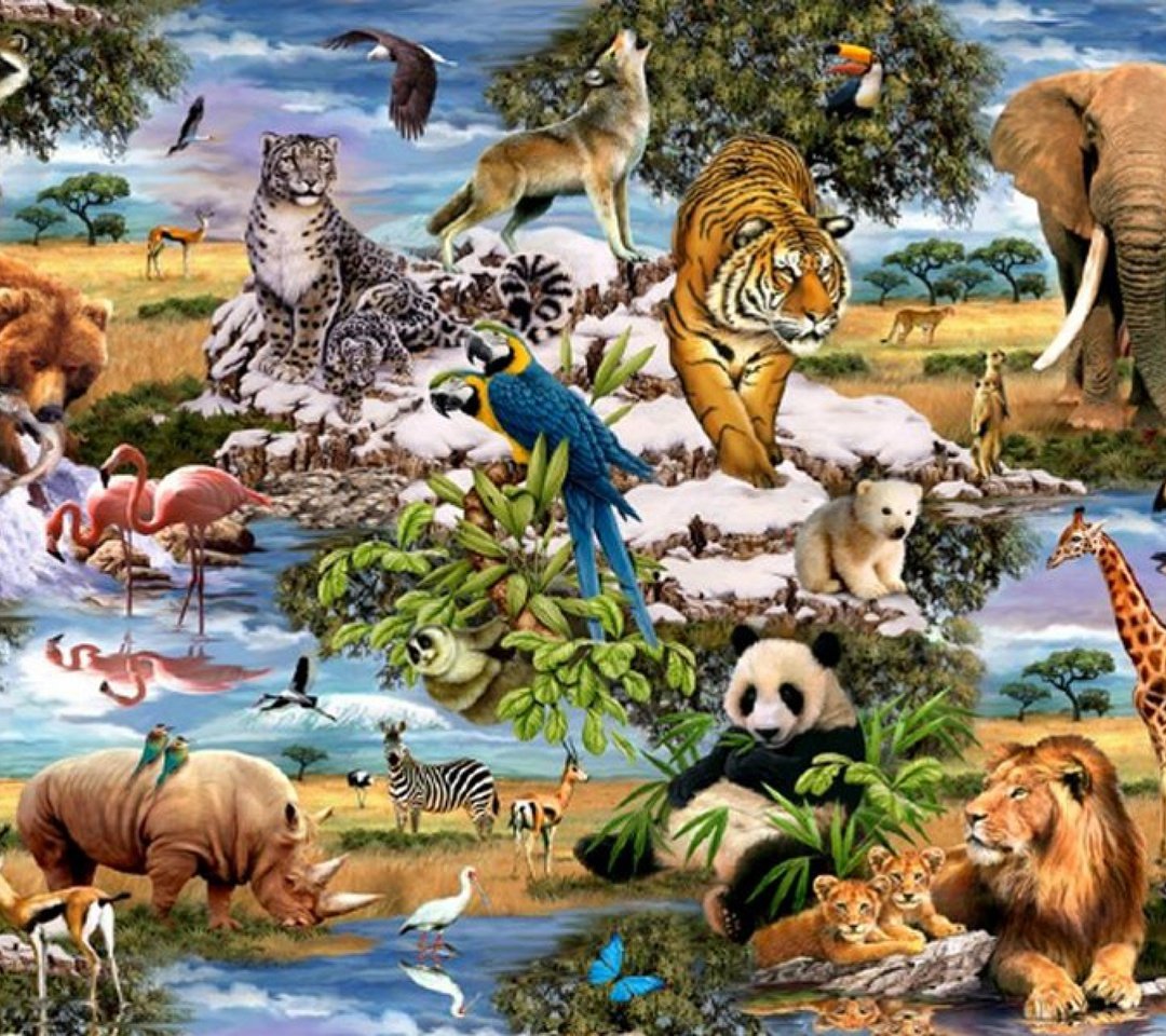 Много разных животных на одном фото