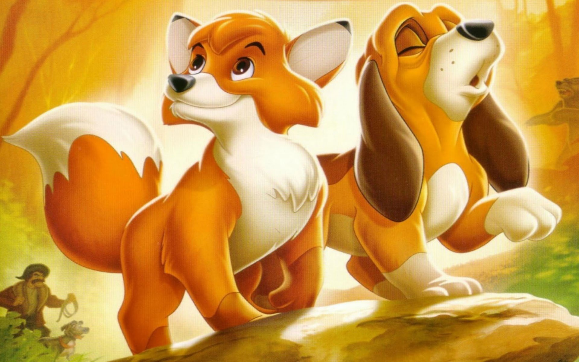 The fox and two babies. Лис и пес Дисней.
