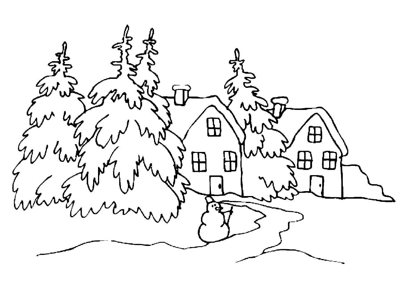 Зимний пейзаж рисунок легкий карандашом поэтапно