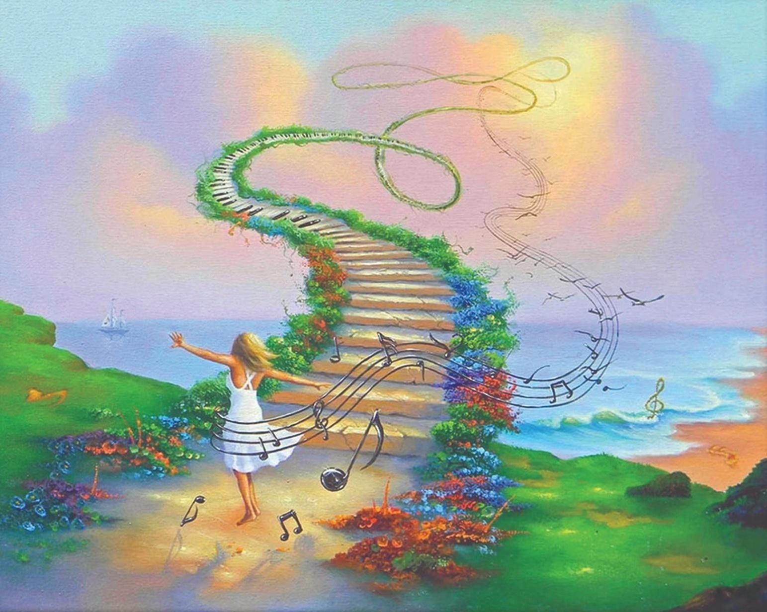 Путь к счастливой жизни. Джим Уоррен (Jim Warren) (р.1949). Лестница в небо Джим Уоррен. Мечта рисунок. Фантазийные рисунки.