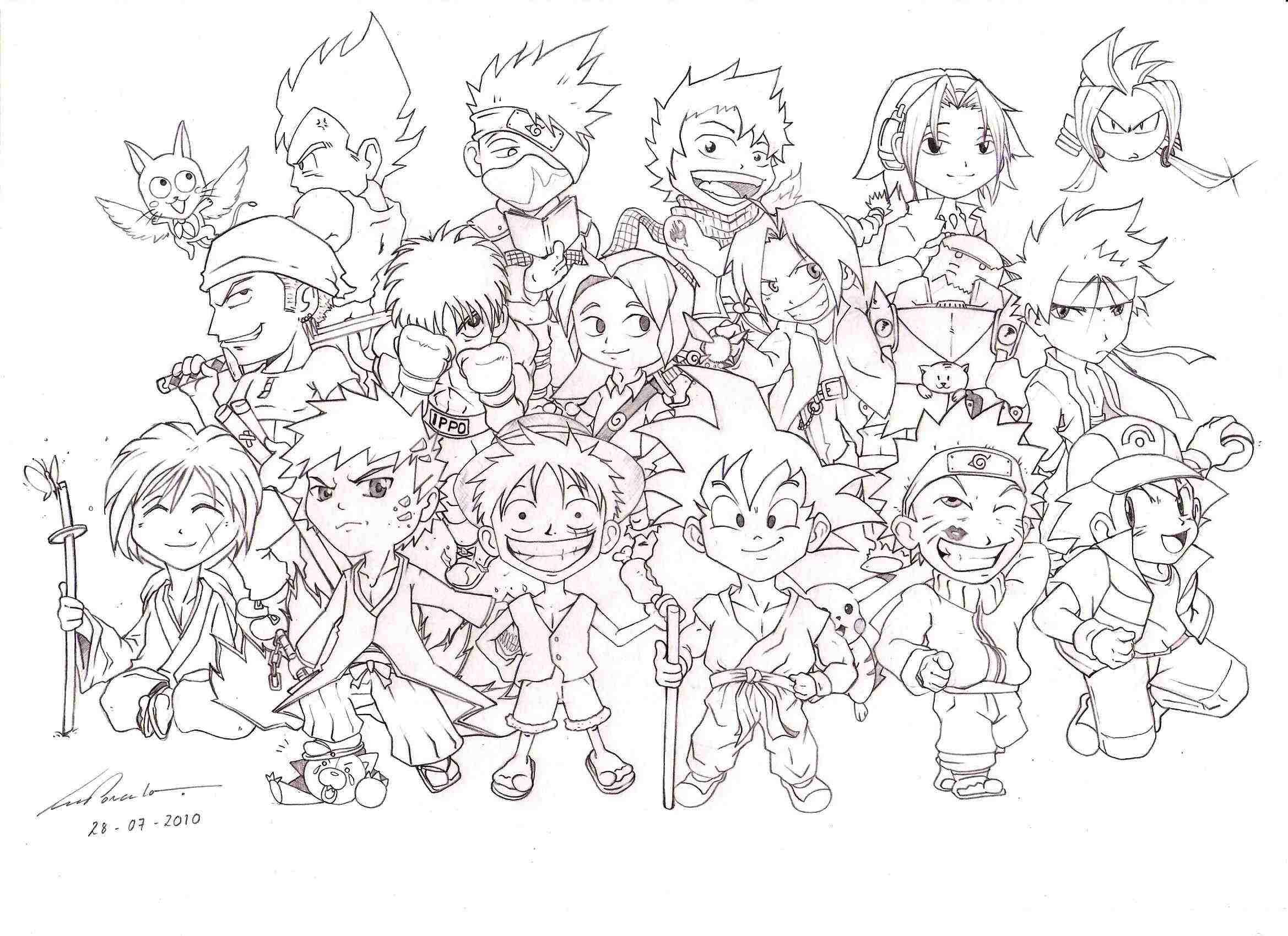 Раскраски аниме много персонажей