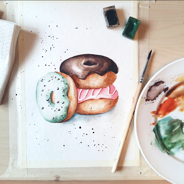 Рисунки для скетчбука еда. Еда акварелью. Скетч еда. Акварельные скетчи еда. Пончик рисунок акварелью.