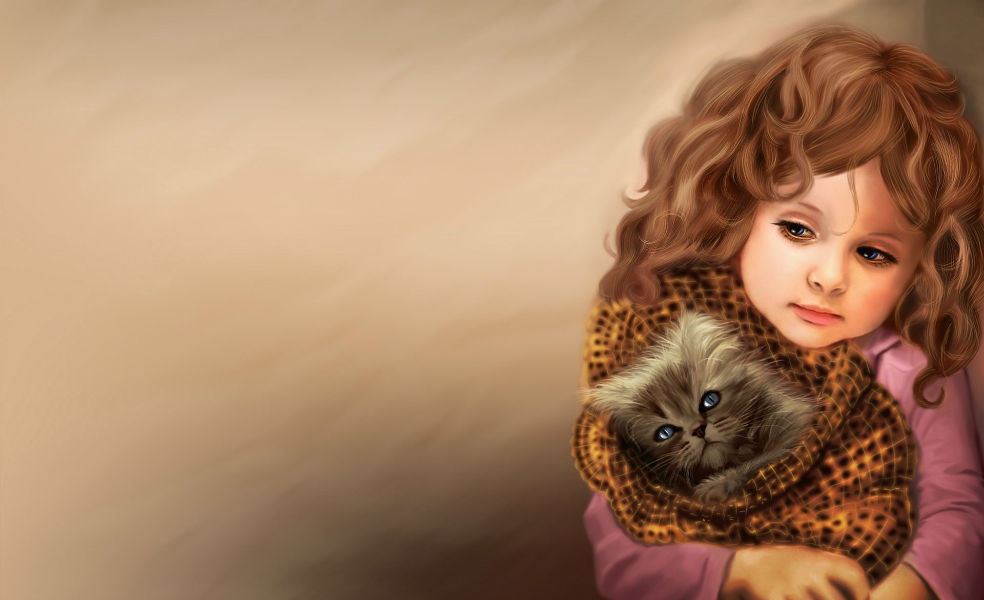 Картинка девочка с котенком