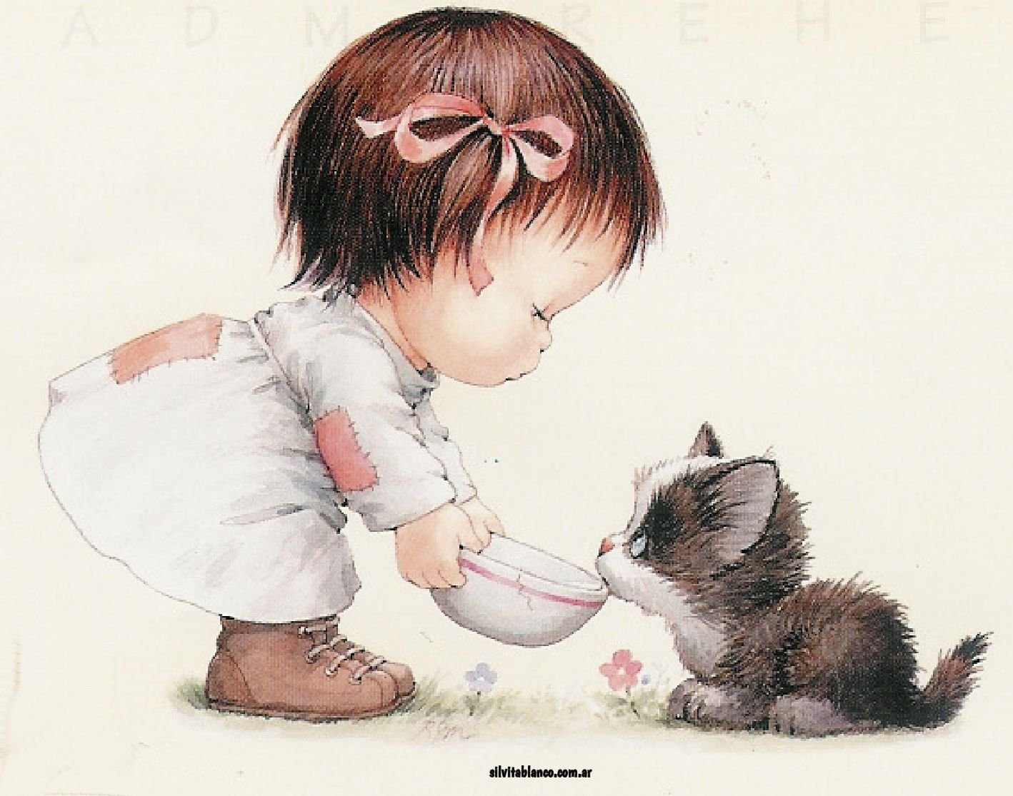 Девочка с котенком рисунок