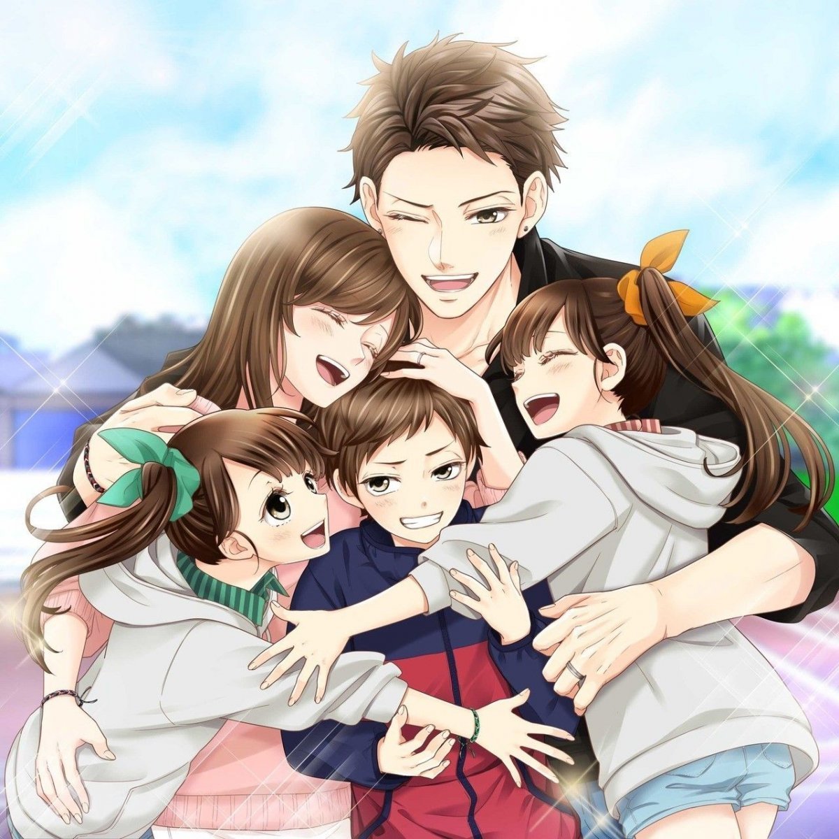 Аниме семья с тремя детьми
