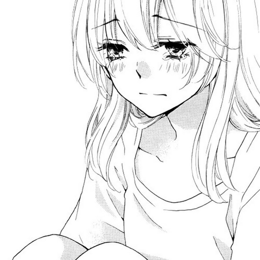 Плачущая аниме девушка черно белая