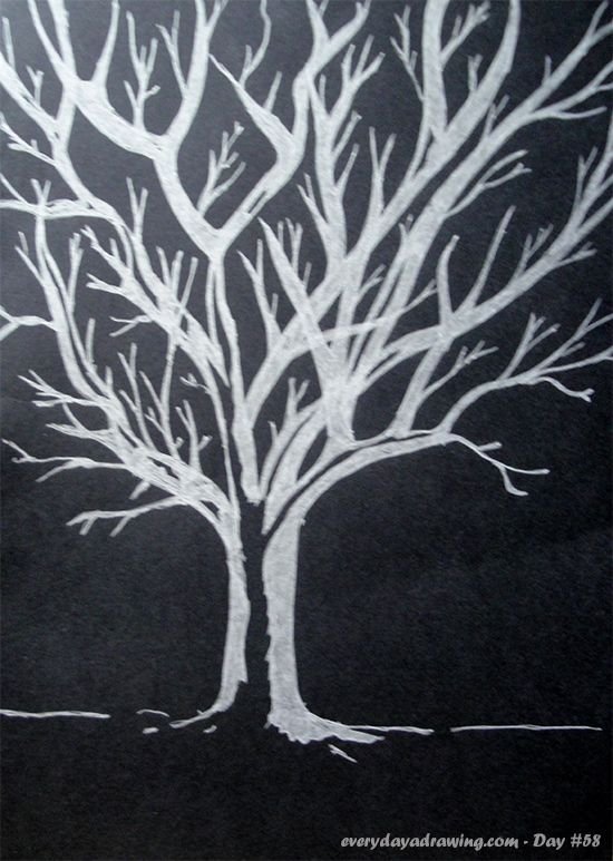 Рисунок черно белой краской. Рисование зимних деревьев. Рисуем зимние деревья. Дерево белой гуашью. Дерево на черной бумаге.