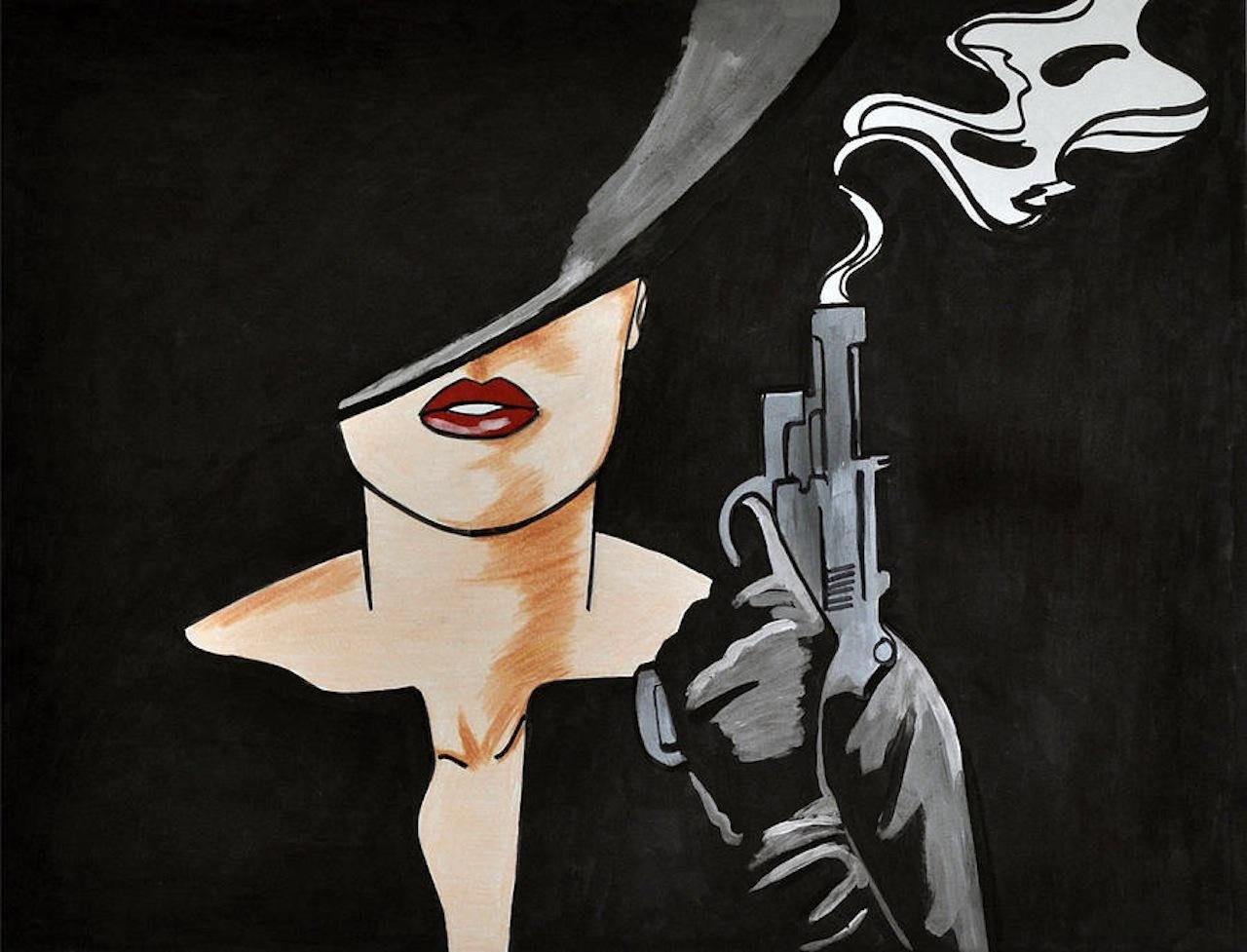 Девушка в шляпе с пистолетом