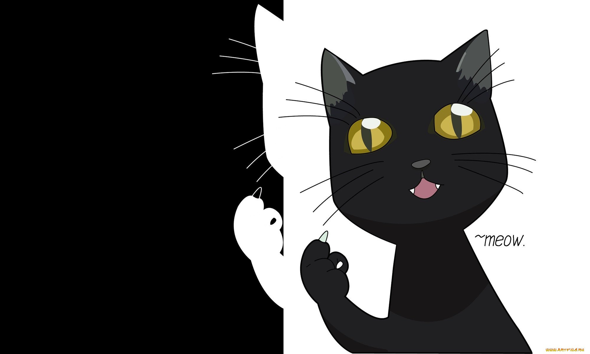 Мультяшный кот фон чёрный