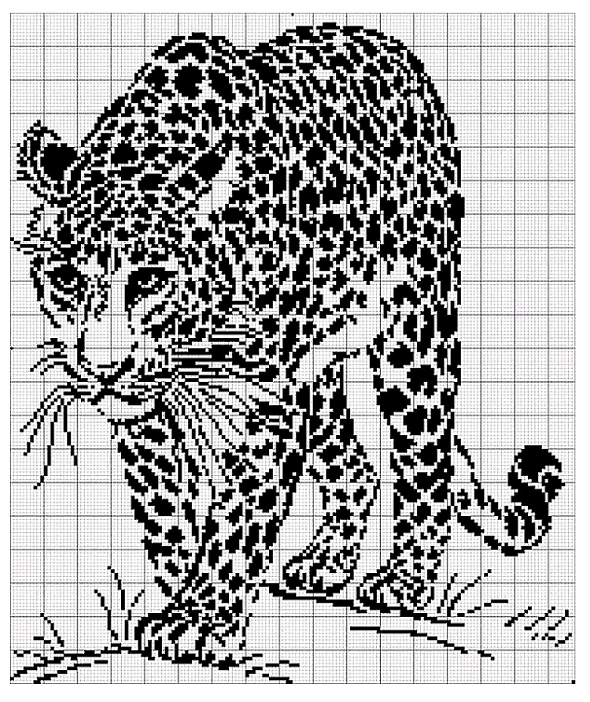 Схема вышивки крестом черным цветом леопард