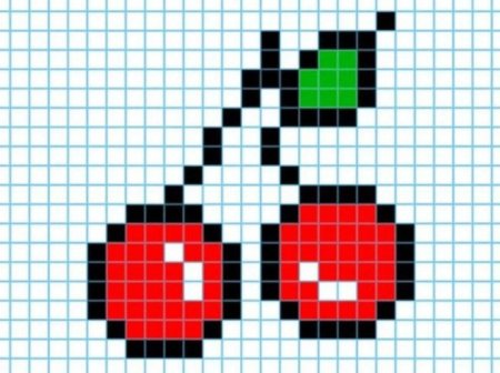 Вишня по клеточкам в тетради