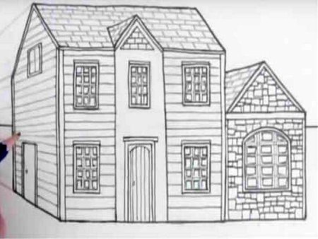 Объемный дом рисование