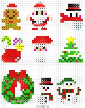 Рисунки по клеточкам новогодние