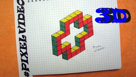 Маленькие 3д рисунки по клеточкам