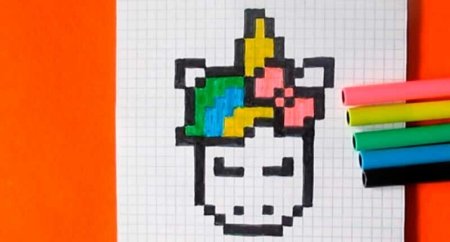 Рисование по клеточкам в тетради Единорог