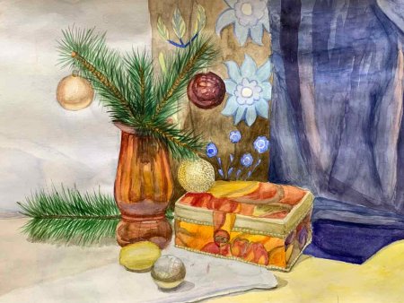 Новогодний натюрморт гуашью