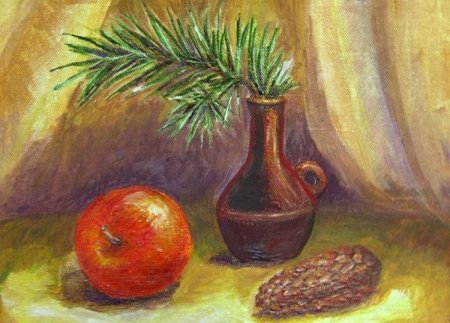 Новогодний натюрморт цветными карандашами