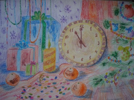 Новогодняя композиция карандашом