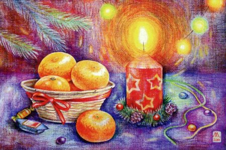 Новогодний натюрморт гуашью
