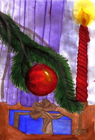 Новогодний натюрморт акварелью